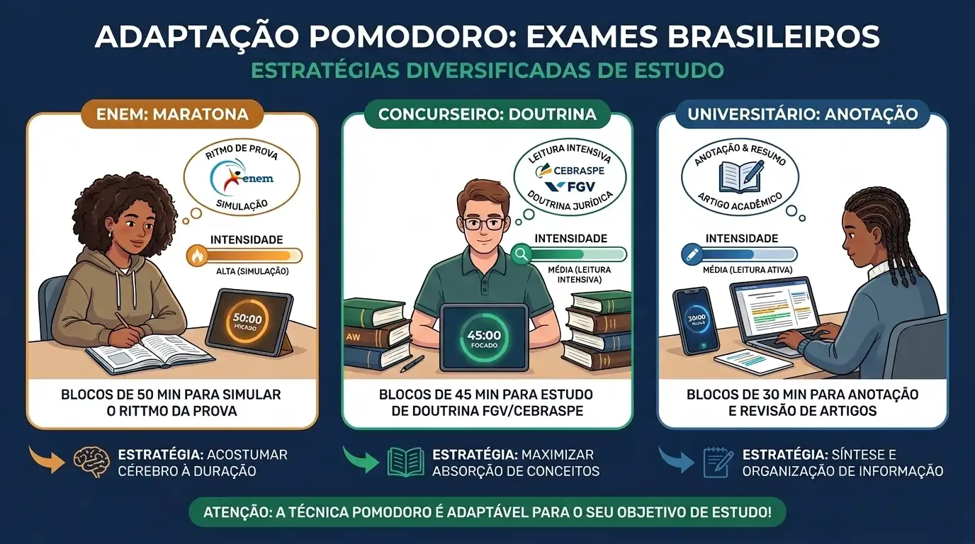 Adaptando o Pomodoro para diferentes disciplinas e tipos de provas