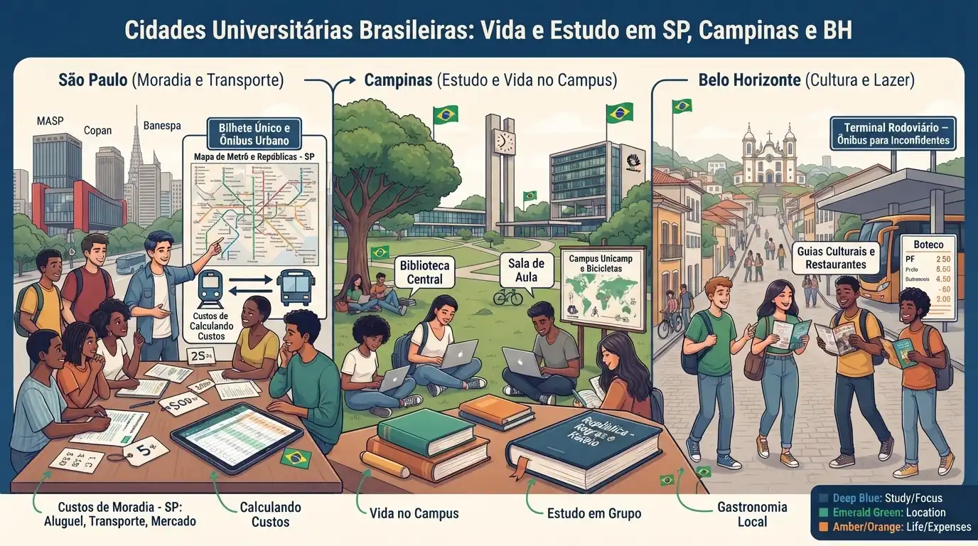 Jovem universitário planejando mudança e moradia estudantil pelo mapa