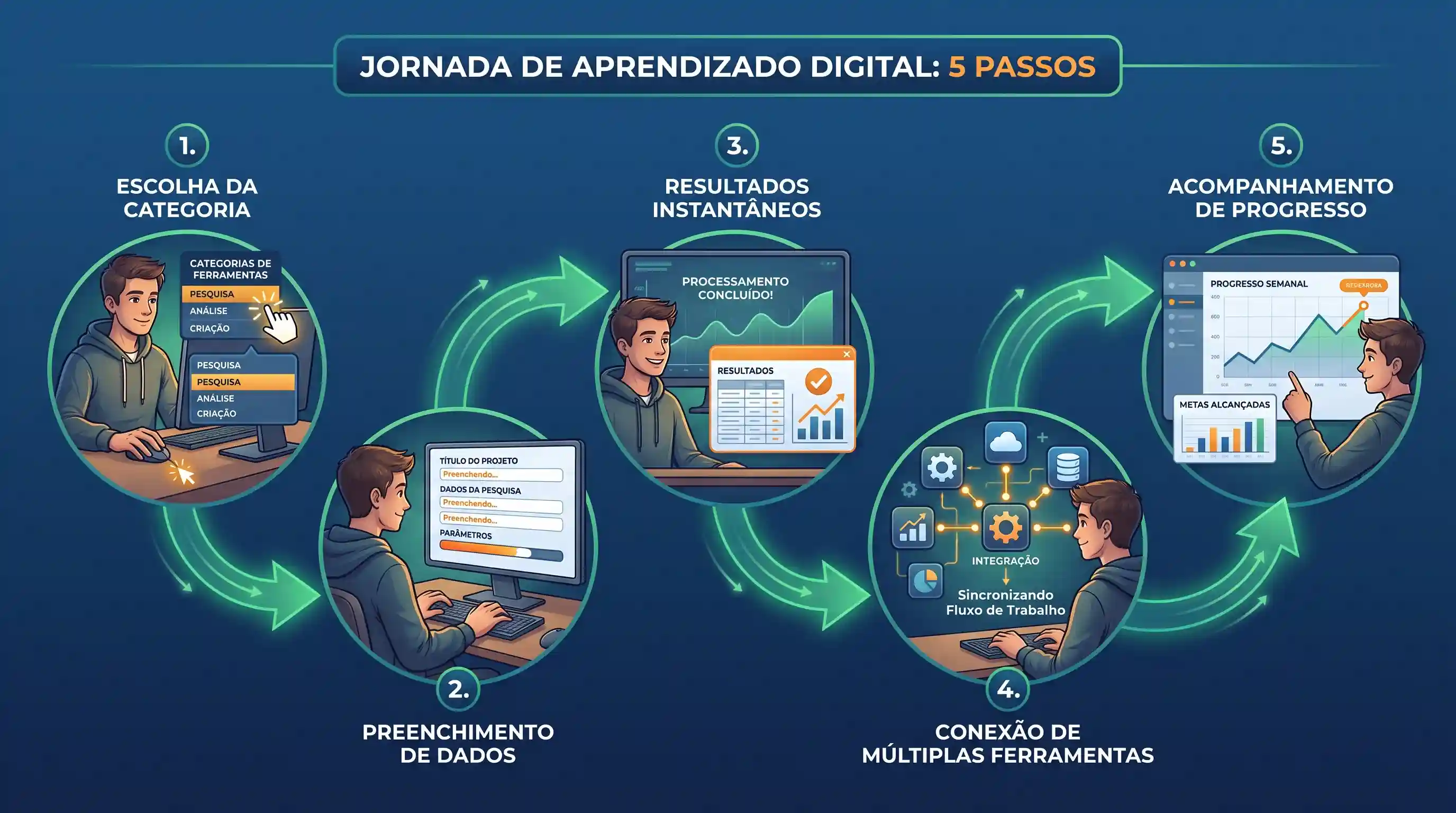 Passo a passo visual de como utilizar as calculadoras estudantis em 5 etapas