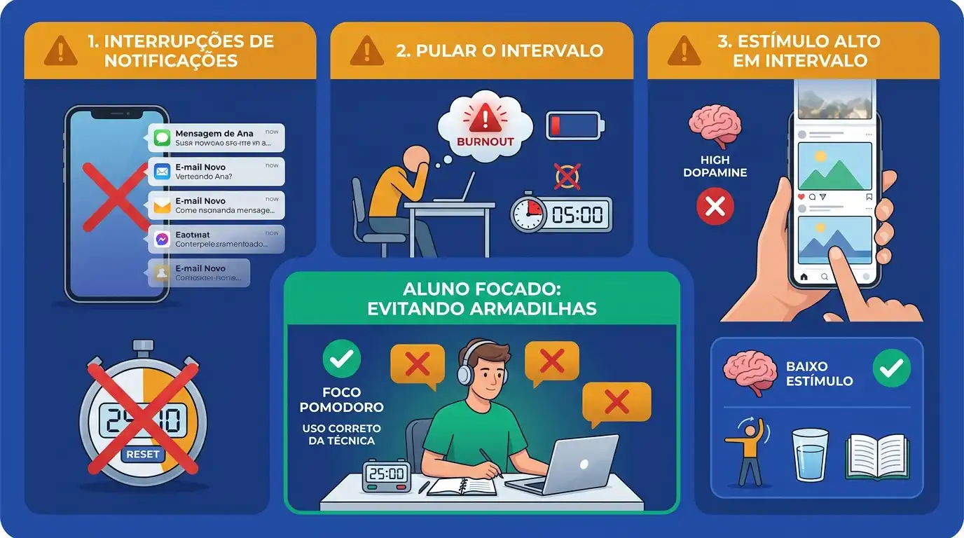 Erros mais comuns ao usar o Método Pomodoro e como evitá-los