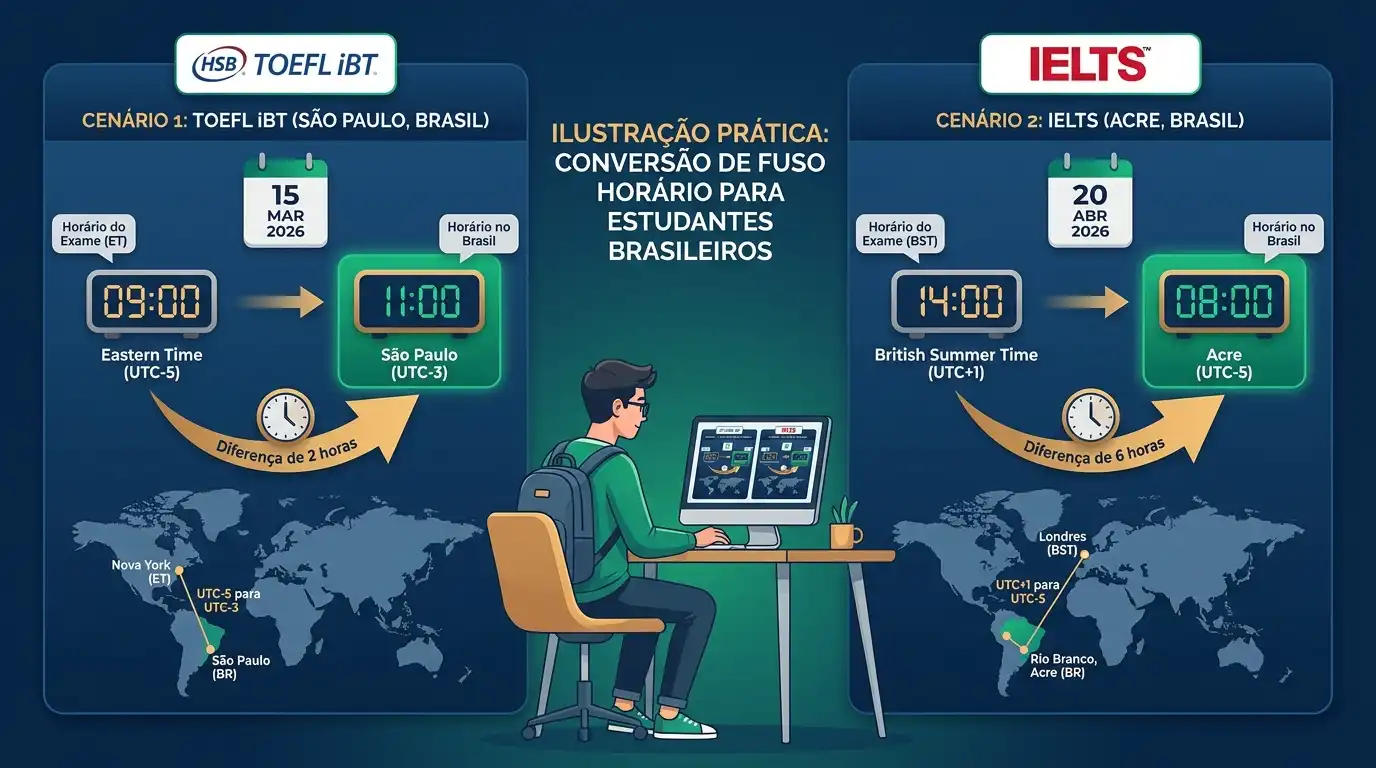 Exemplo prático de conversão de horários