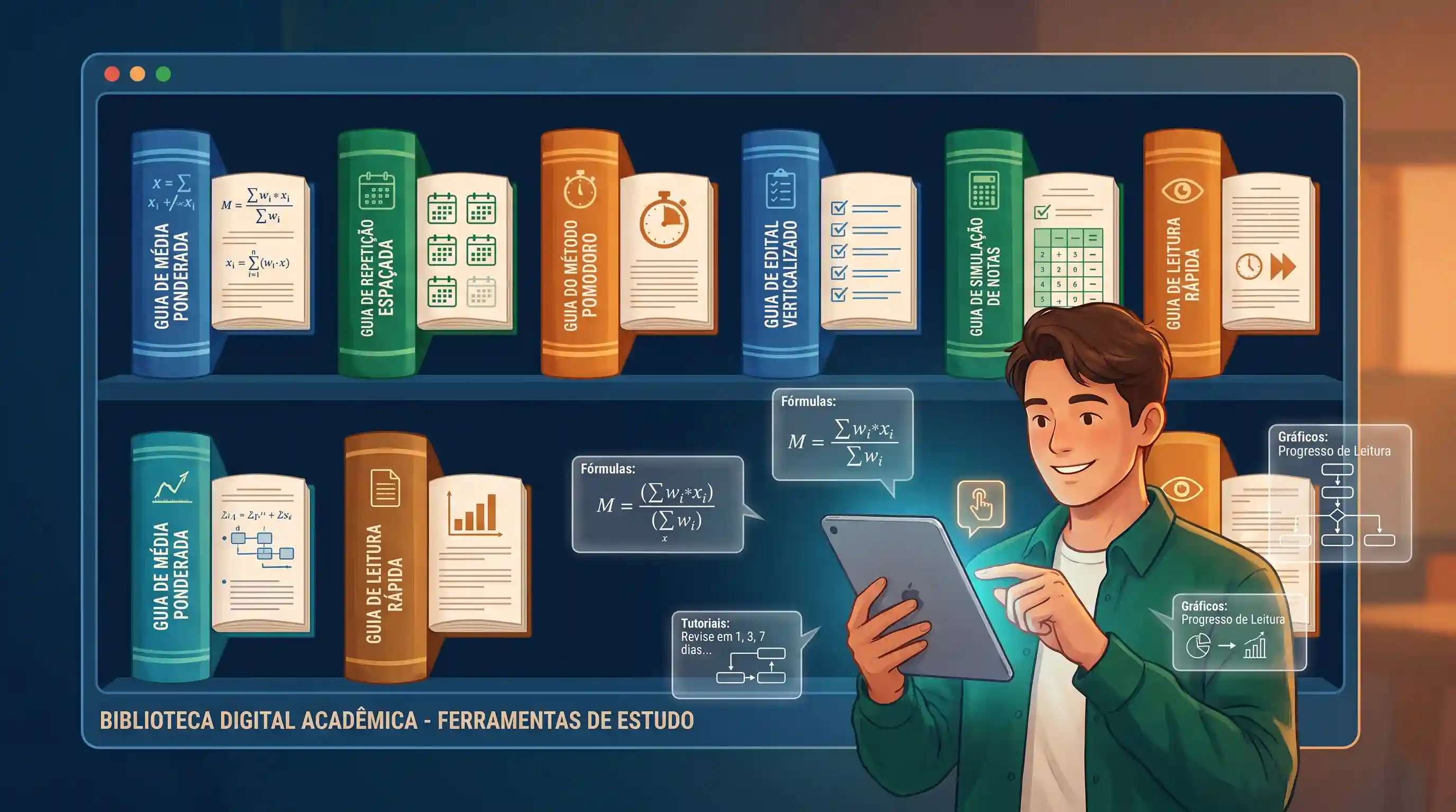 Coleção de guias e manuais educativos para otimizar as sessões de estudo