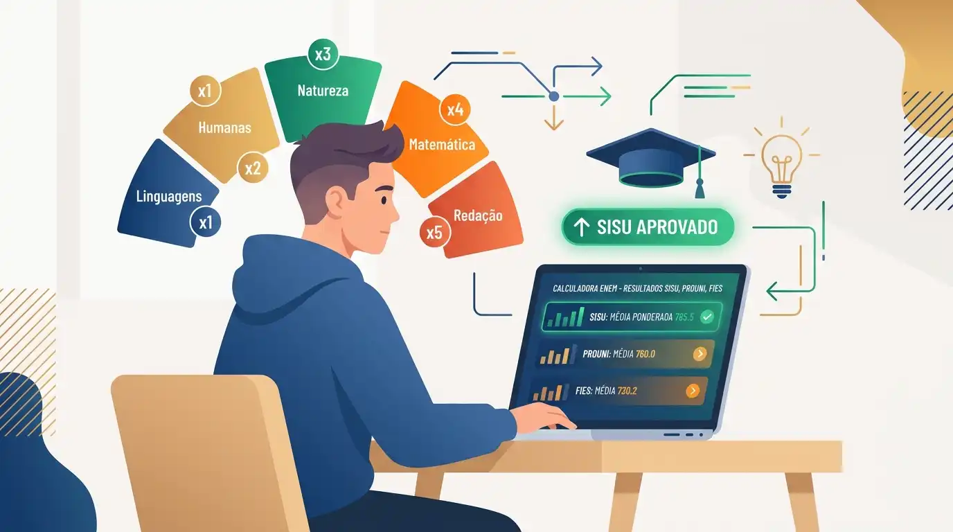 Estudante utilizando a calculadora de média do ENEM para o SISU