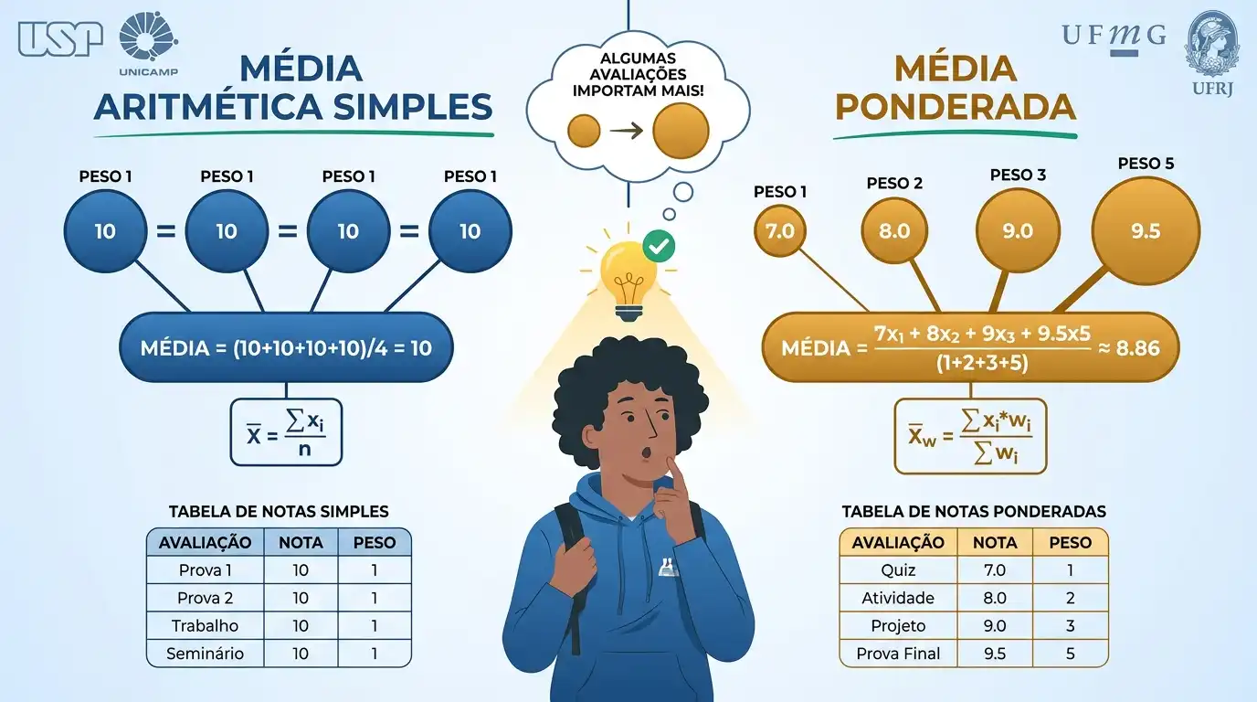 Diferença entre média aritmética simples e média ponderada