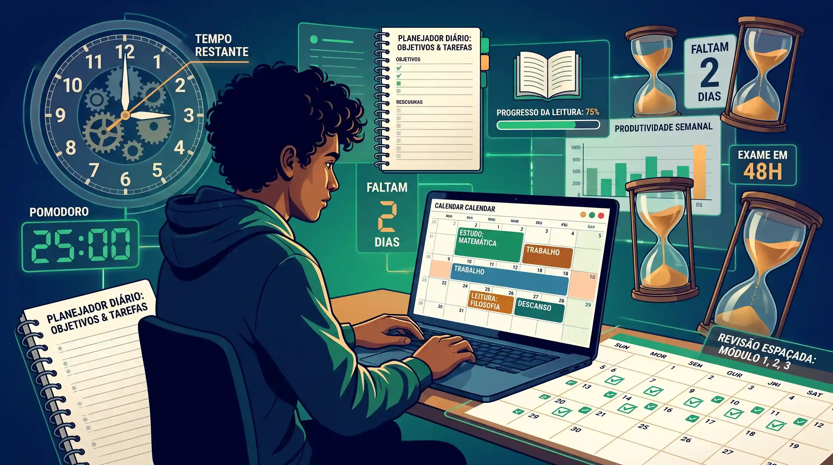 Ferramentas de organização de rotina e gestão de tempo para estudantes