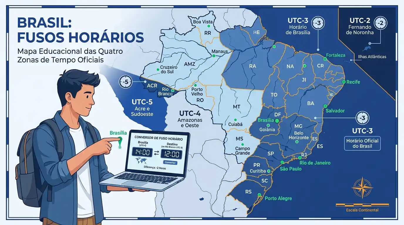 Os quatro fusos horários do Brasil