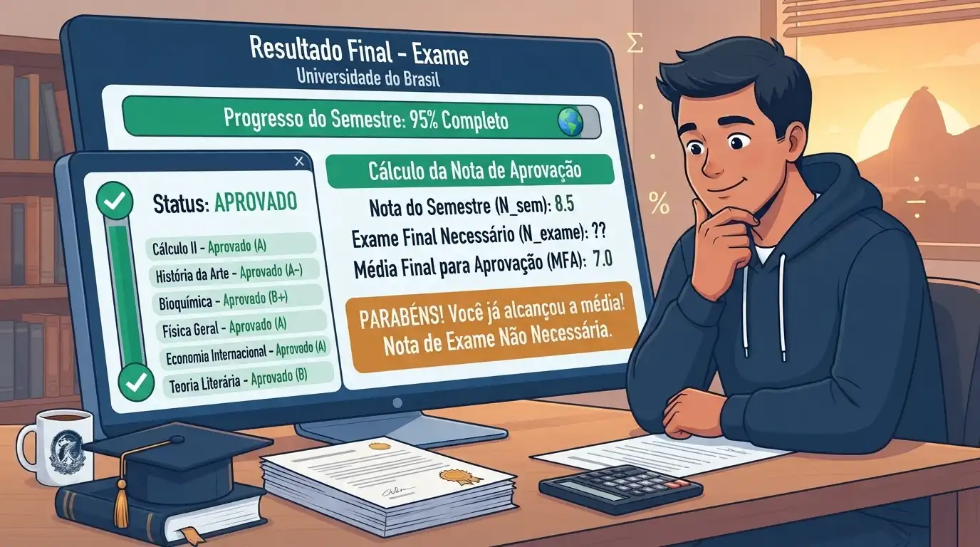 Tela digital mostrando pontuação necessária na prova final